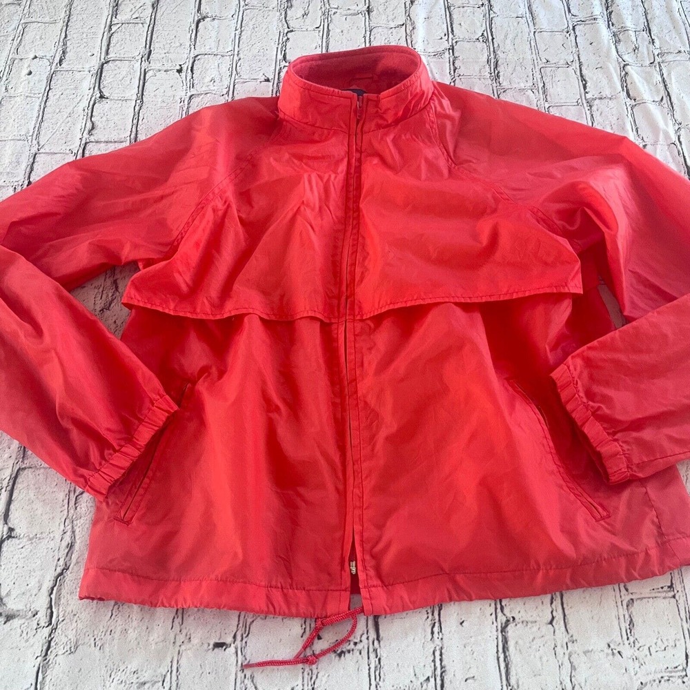 Land's End Womens Windbreaker Rain Coat Size L Pockets Red Orange